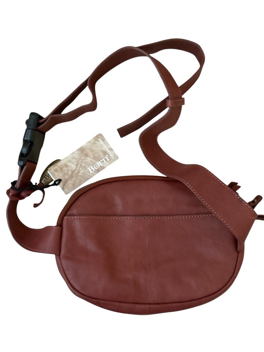 Born NWT Dariel Multi-Compartment Leather Saddle Belt Bag Tan Brown